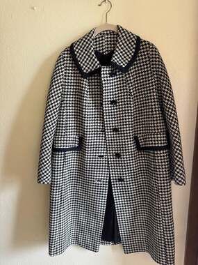 Vintage ILGWU Houndstooth Coat Black and White Medium Read Description
